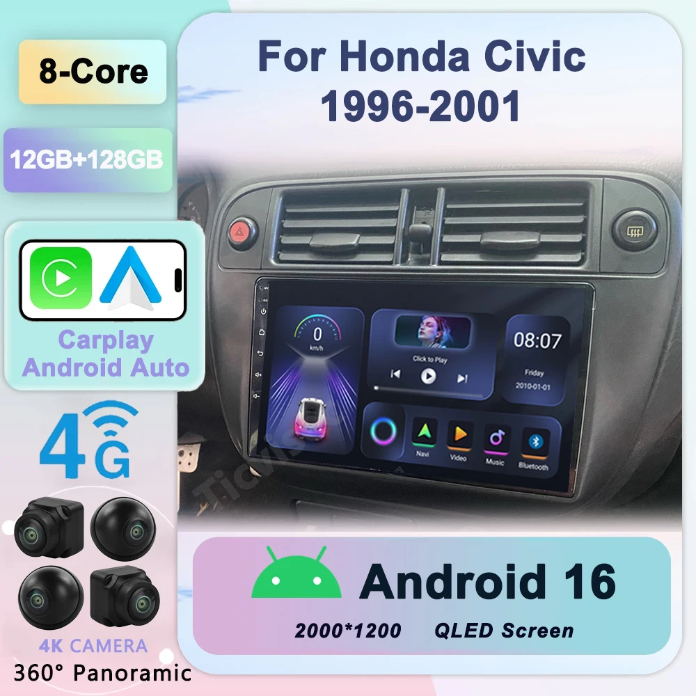 DSP أندرويد 16 2din Autoradio لهوندا سيفيك 1996-2001 سيارة الوسائط المتعددة مشغل فيديو نافي نظام تحديد المواقع ستيريو مسجل شرائط