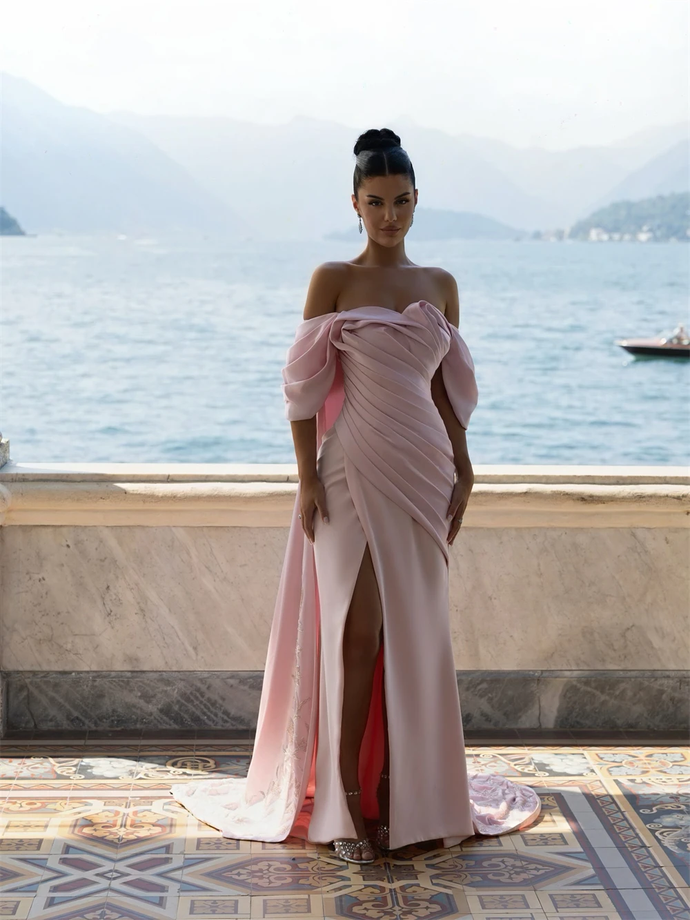 

Customized High Quality Pink Evening Dresses Temperament Strapless Off the Shoulder Homecoming Dress Luxury Vestido De Festa