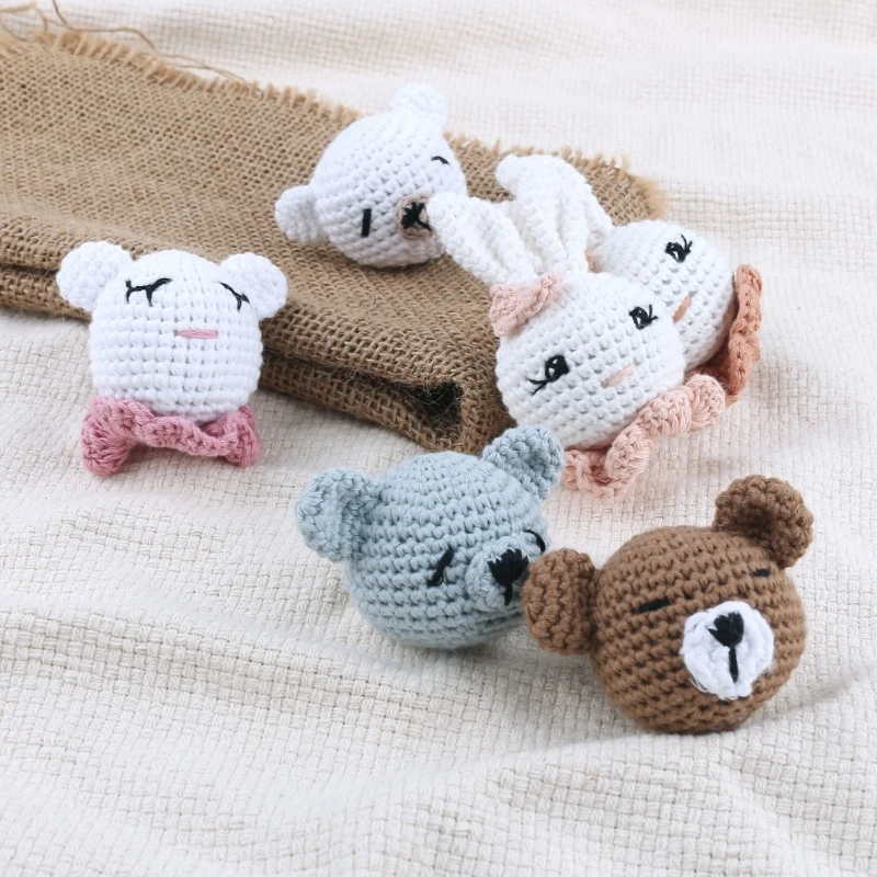 Crochet Bead Bunny Heads Loose Beads for Infant Teether Anti-Drop Pacifier Chain DIY Rattle Accessory Baby Teething Toy