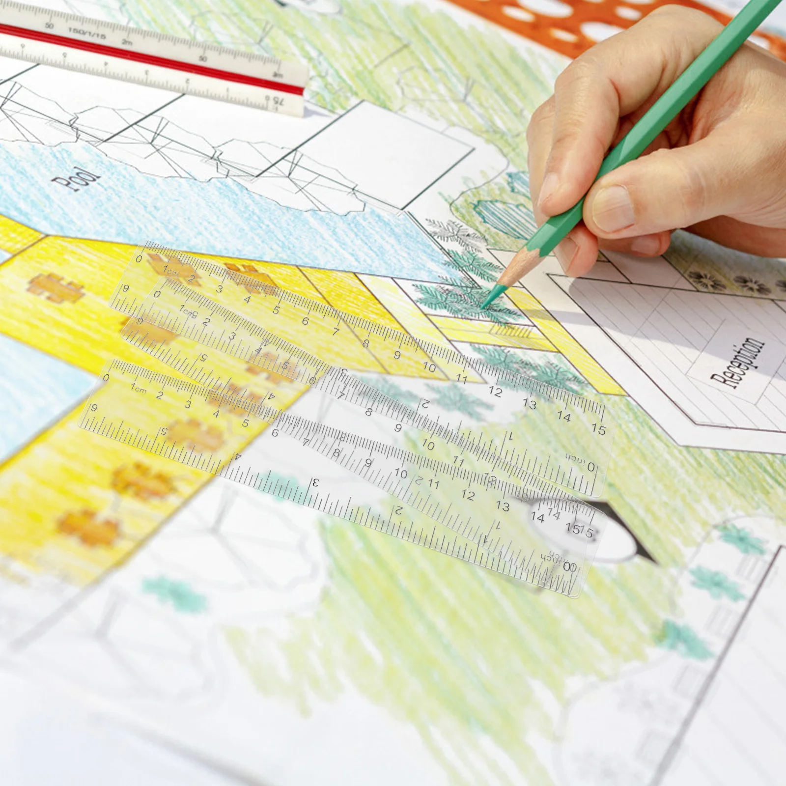 25 قطعة من مساطر مستقيمة من البلاستيك الشفاف أدوات قياس متعددة الأغراض للطلاب الذين يرسمون القرطاسية المرجعية
