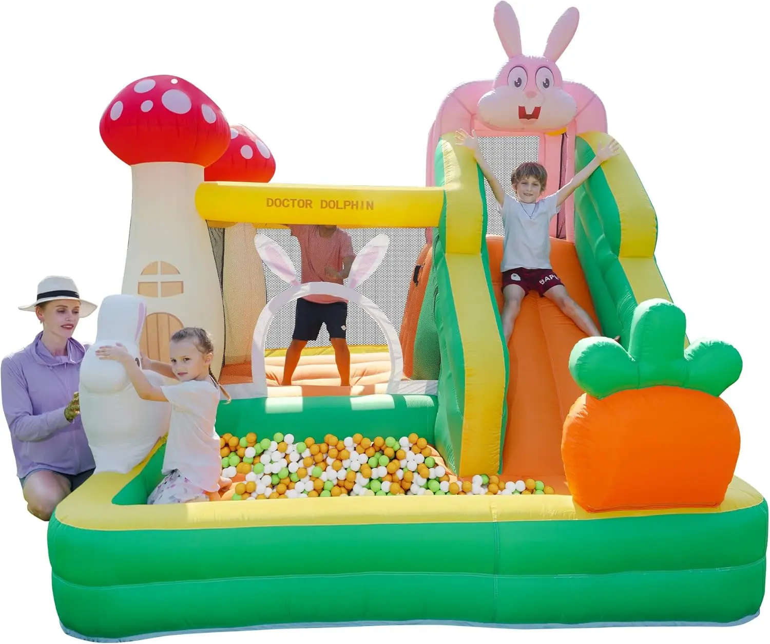 

Bounce House на тему кролика с горкой и ямой для мячей — детский надувной замок для детей в помещении и на открытом воздухе, в комплекте воздуходувка, зона для стрельбы по мячу и бокса