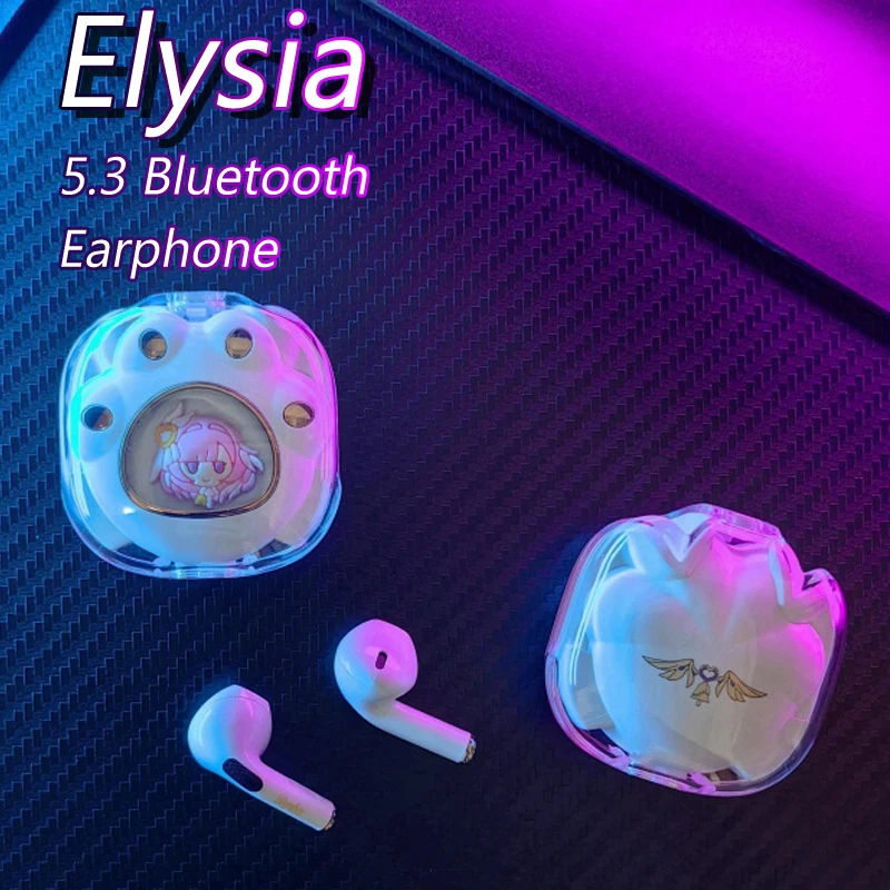 Honkai Impact 3 Elysia Cat Claw Earphones TWS White RGB Lighting 5.3 Bluetooth Earhones Long Battery Elysia Earphones Set