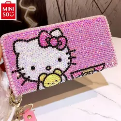 MINISO-Conjunto de billetera de Hello Kitty con dibujos animados, bolsa de teléfono para niña, Clip de dinero, tarjeta con personalidad