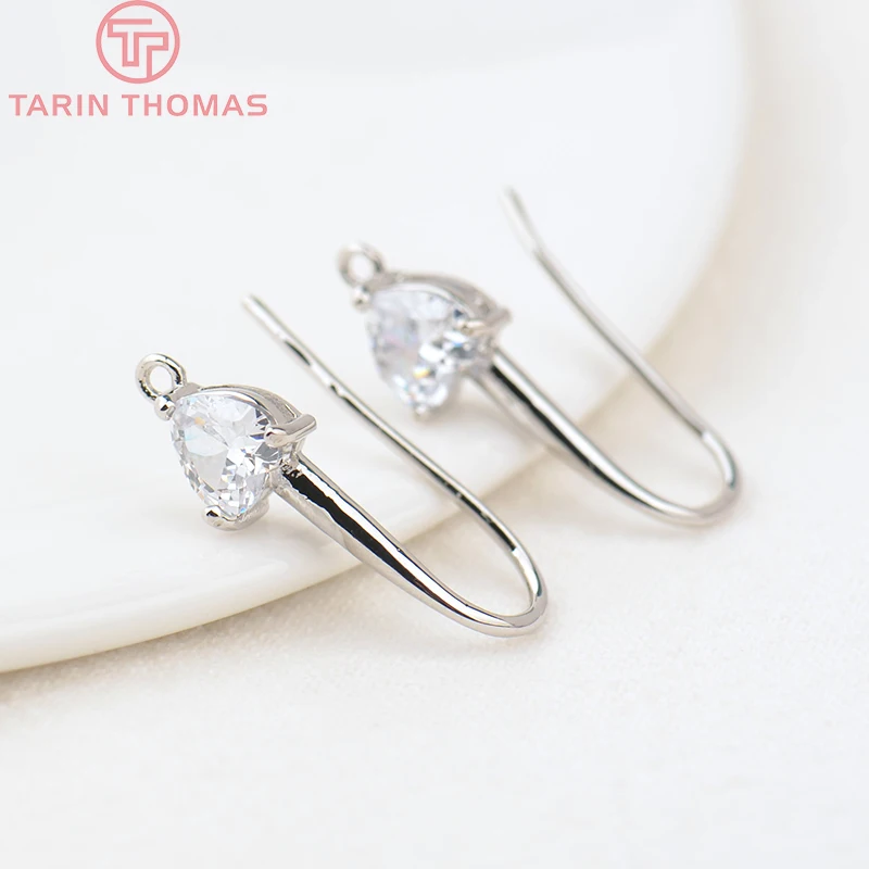 (2560)6PCS 22MM Heart 6.5MM 24K Gold Color Brass with Zircon Heart Earrings Hooks High Quality Results Of Jewelry Accessories