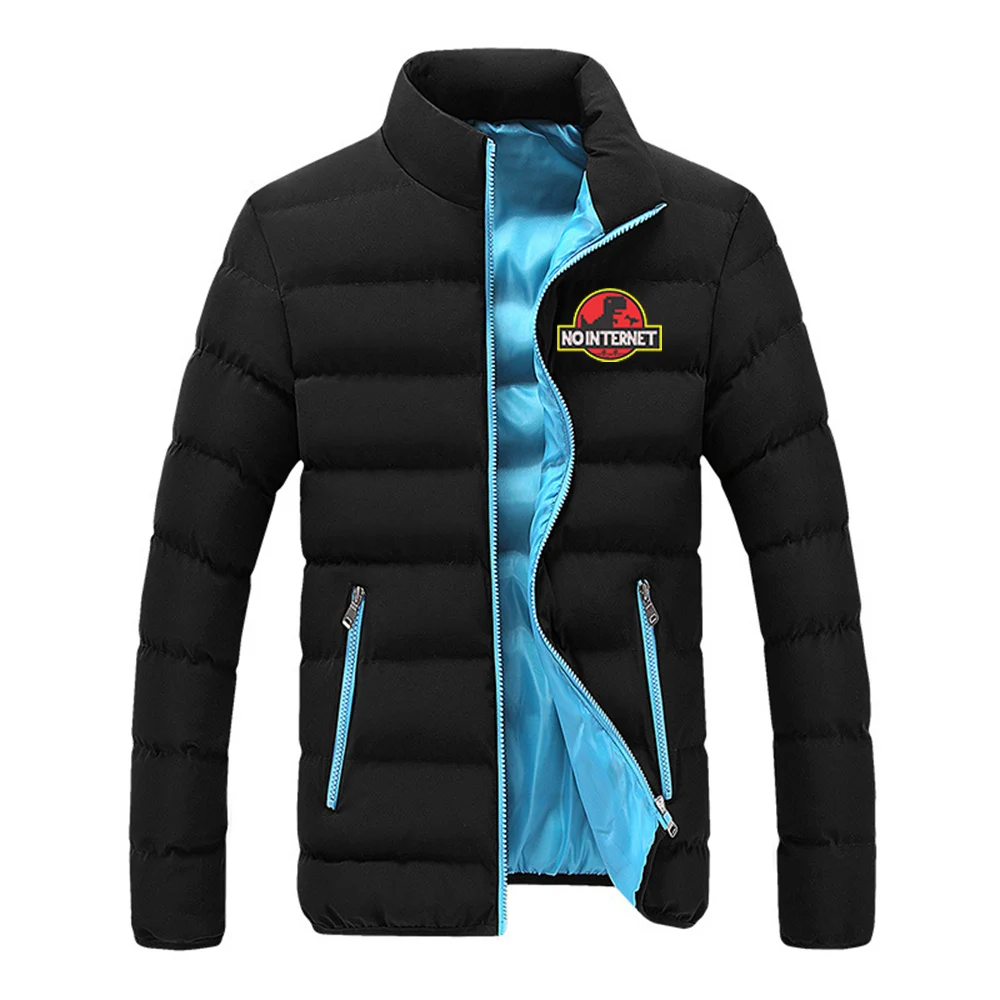 

2025 Autumn Winter No Internet Trendy Cold Prevention Warm Coats Men's Cartoon Dinosaur Jurassic Offline Park Zipper Down Jacket