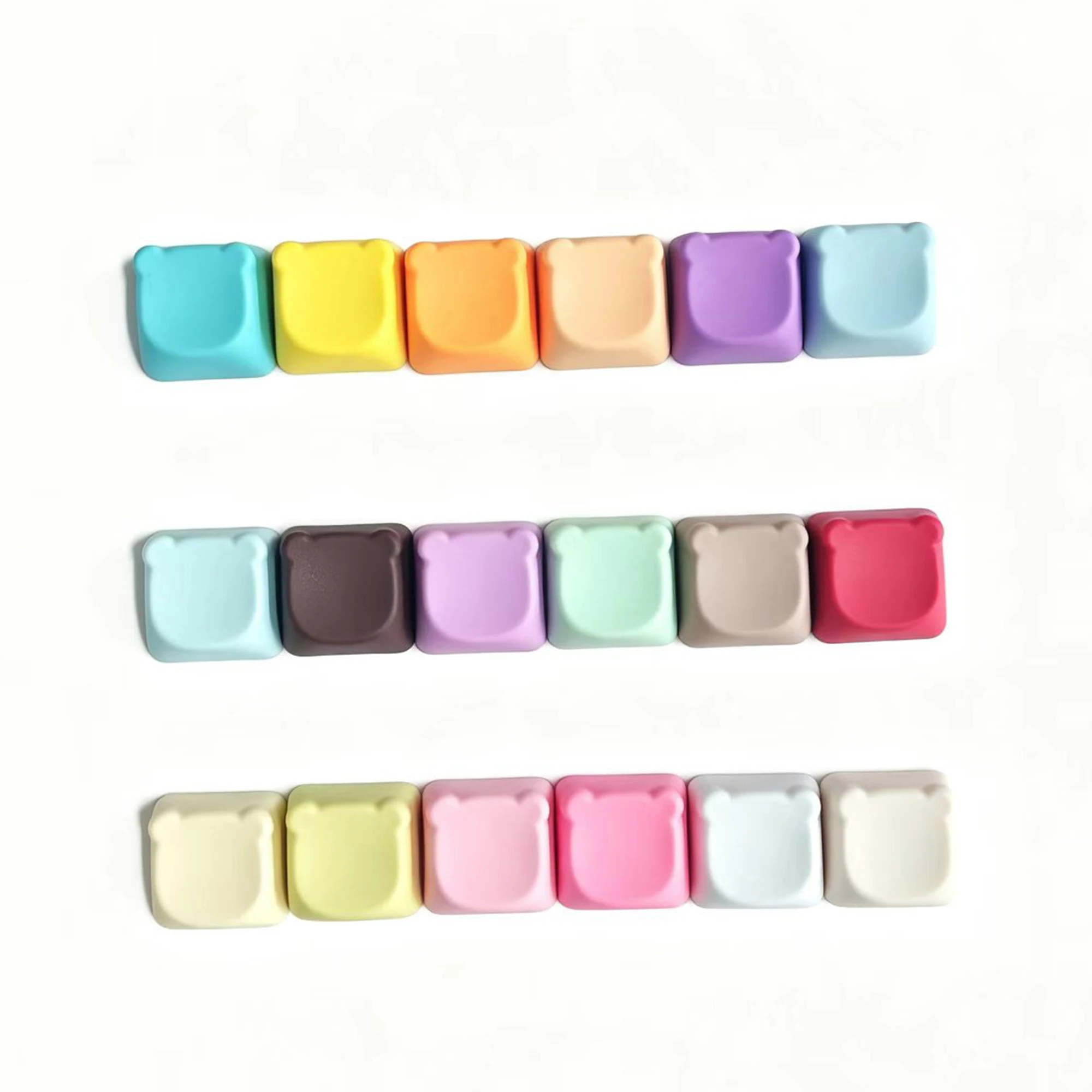 20pcs Bear Head PBT Blank Color Pink White Red Green Blue Yellow Purple 1u Cute Keycaps DIY(Blank PBT 1.6mm)