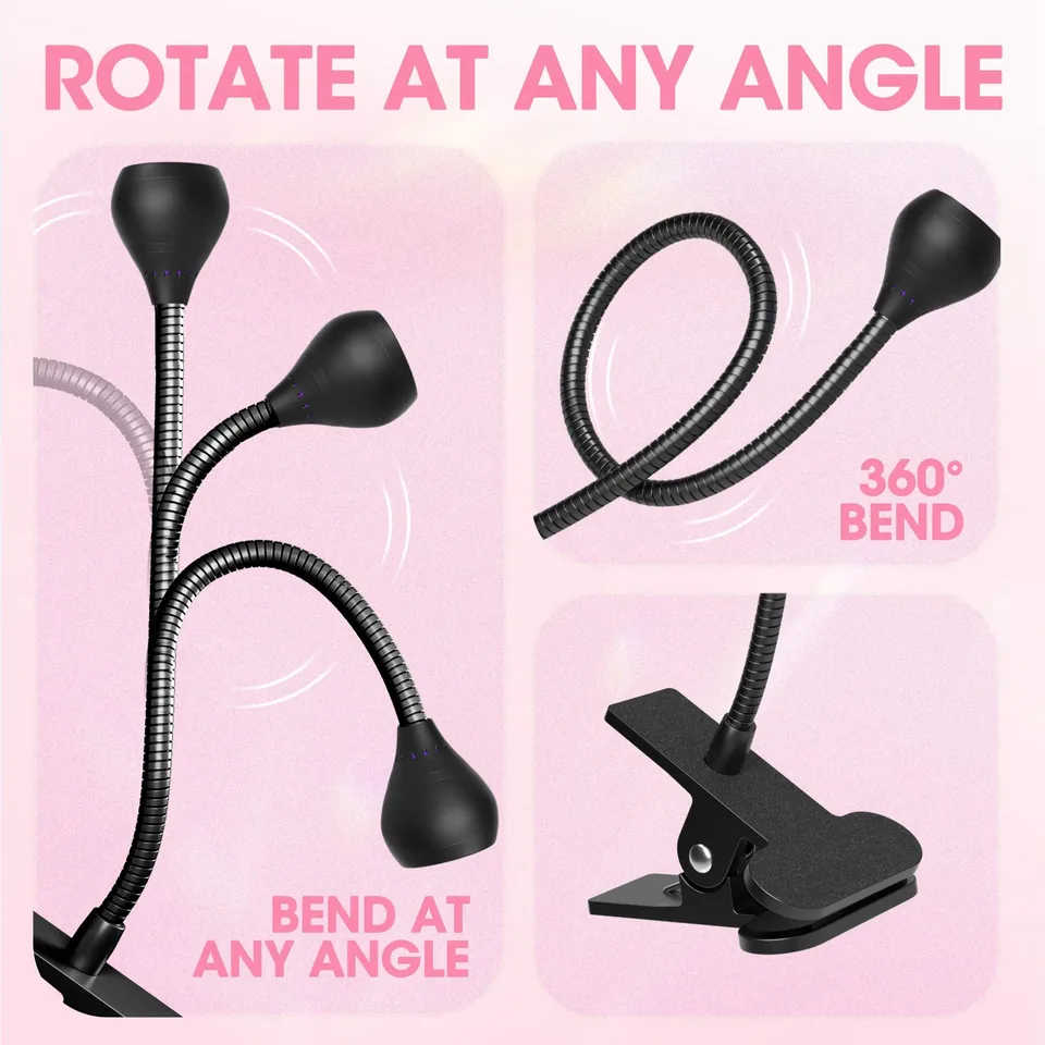 Lámpara UV para secar uñas 395nm de longitud de onda, clip de escritorio mini USB para uñas en gel, herramientas de salón de manicura 3