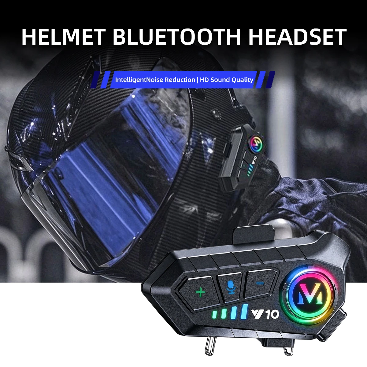 Y10 Motorcycle Helmet Bluetooth Headset IPX6 Waterproof Noise Reduction Hands‑Free Call RGB Ambient Light Moto Helmet Earphone