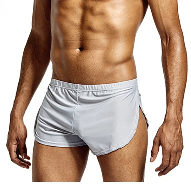 Men's Sexy Ice Silk Loose Boxer Briefs Breathable Seamless Button Split Aro Pants Underwear Daily Thin Men Panties