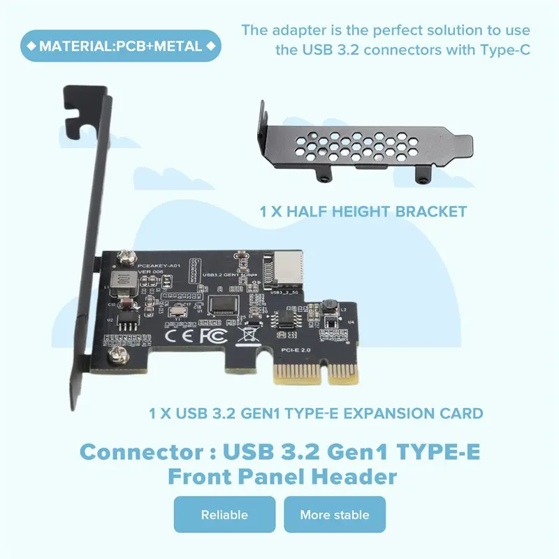QWE-PCI-E 1X To USB 3.2 GEN1 5Gbps Type-E A-Key Expansion Card,Front Panel Type-C Interface For Desktop PC(ASM1042A)