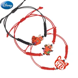 Meimei pulsera tejida a mano de Anime rojo de Disney, joyería de pequeño Panda, accesorios para niños y niñas de la suerte, regalo de cumpleaños para niños