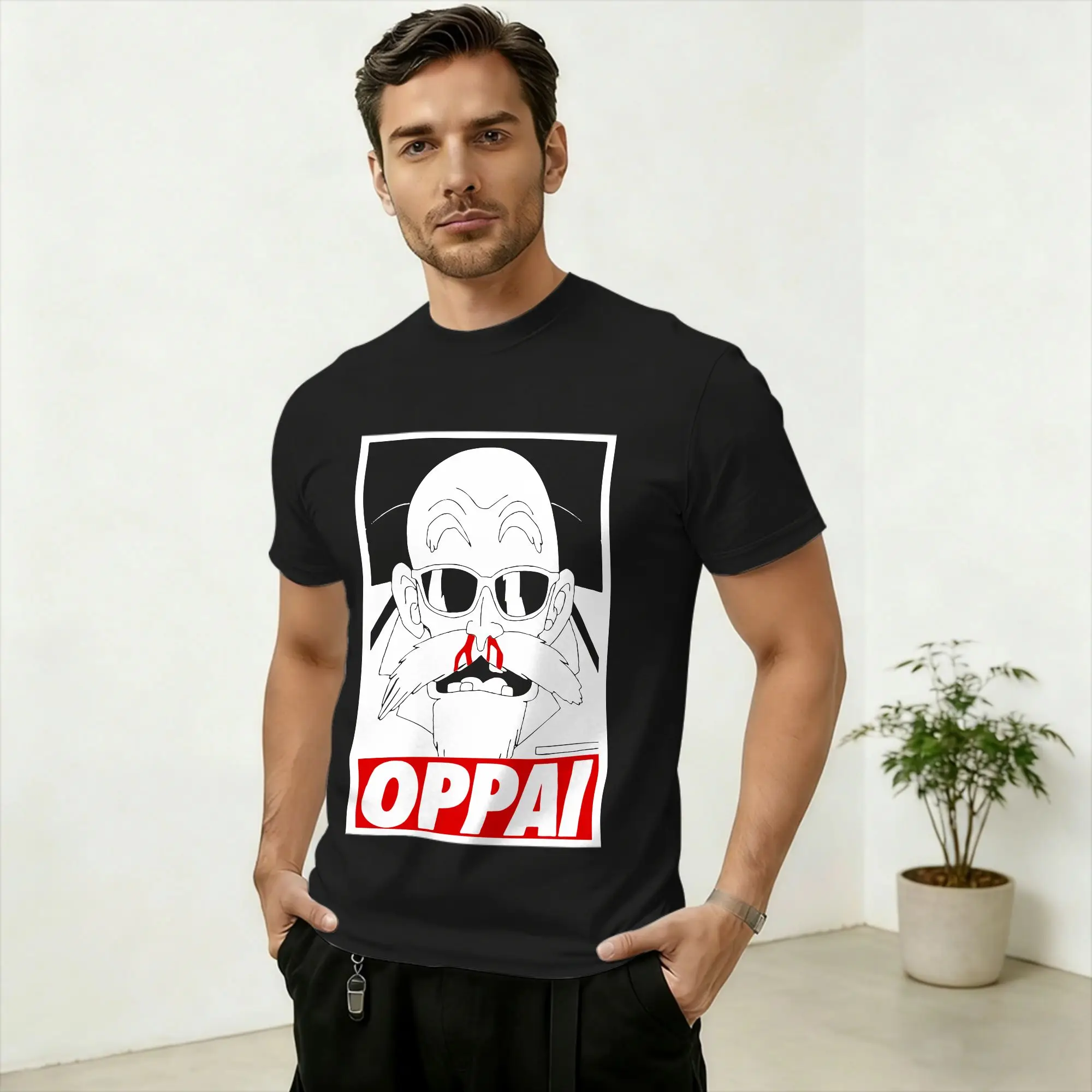 Harajuku Master Roshi Kame Sennin Oppai T-Shirt Herren Rundhals Kurzarm Top Tee Japan Hentai Anime Baumwolle Sommer Tops