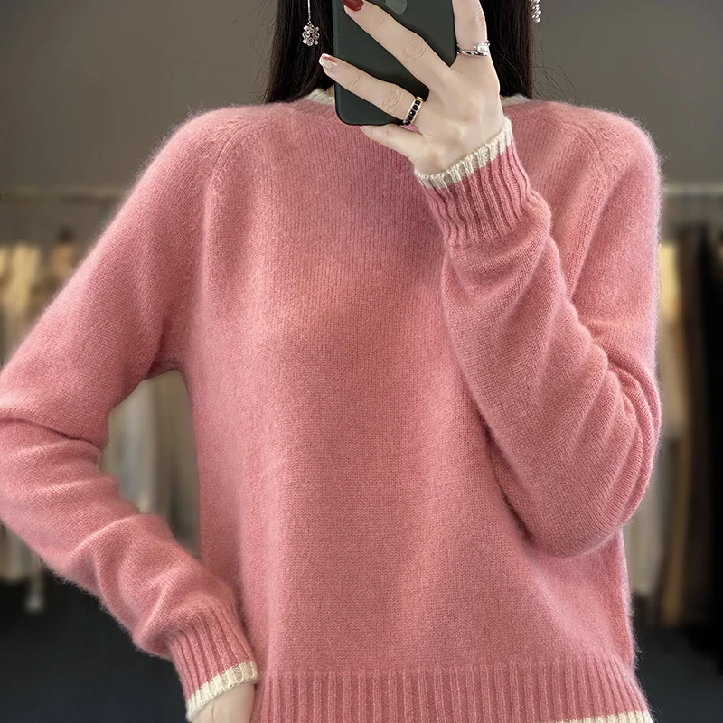 2023 Autumn Winter New 100% Wool Sweater Women's O-Neck Thicken Warm Sweaters Female Loose Large Size Knitted Pullover