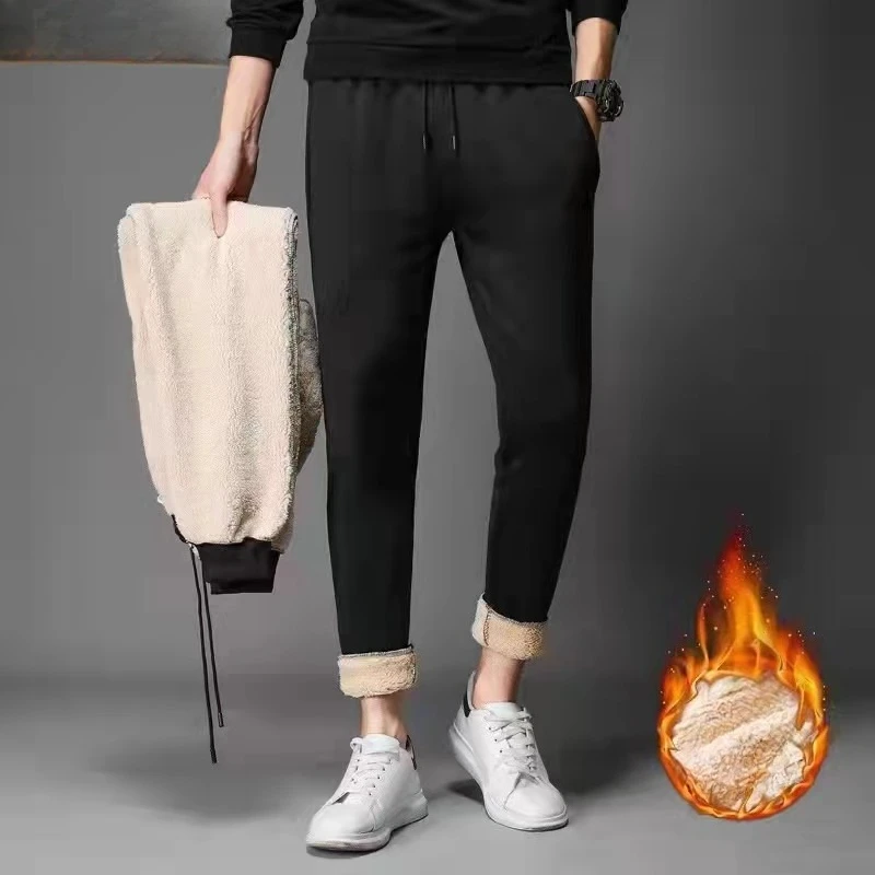 2025 Thermal Winter Running Pant Windproof Cashmere Thicken Fleece Sweatpants Men Joggers Cotton Warm Pants Male Trousers