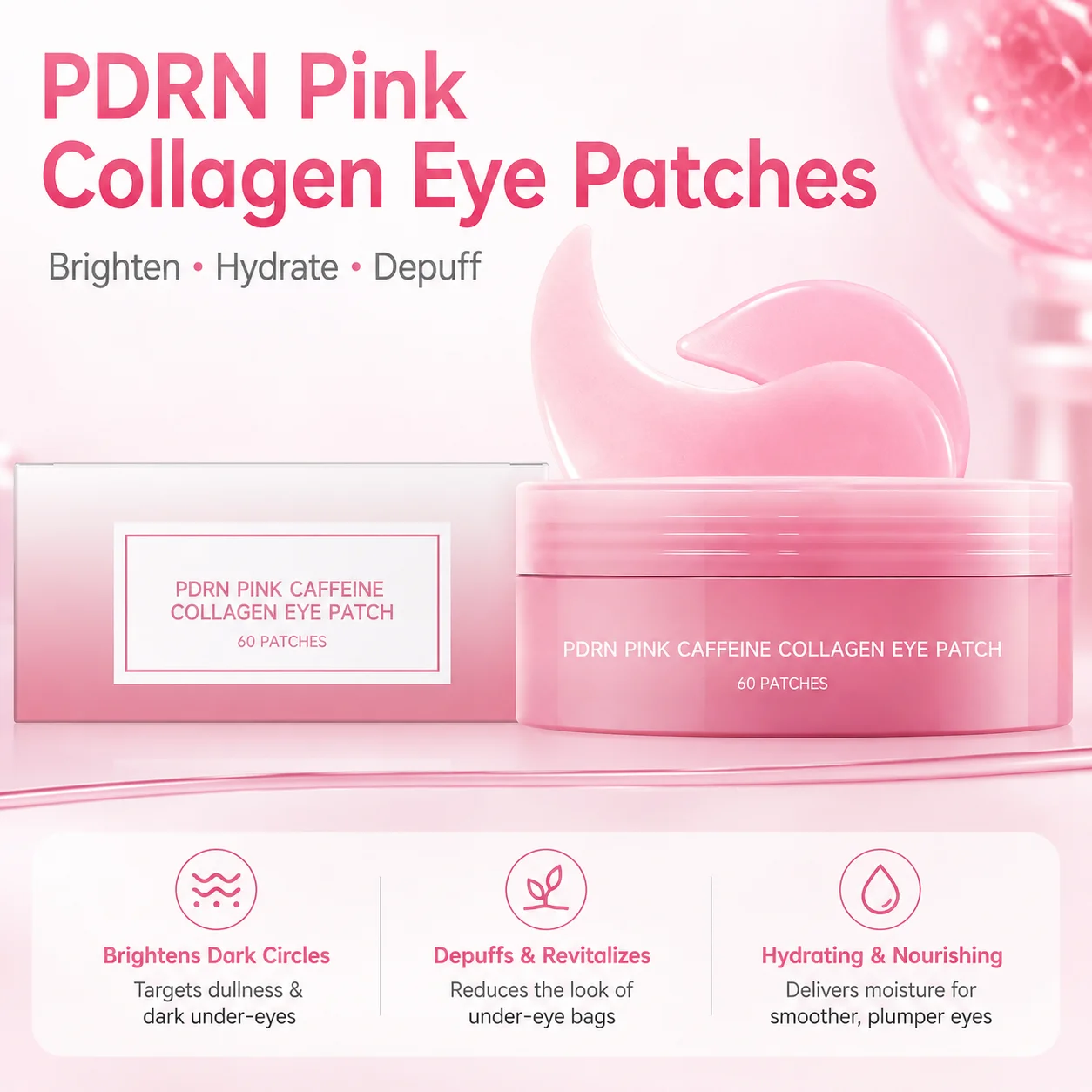 PDRN Pink Collagen Eye Mask Korean Eyes Anti Puffiness Treatment Reduce Eyes Bags Deep Moisturize Firming Repair Under-Eye Mask