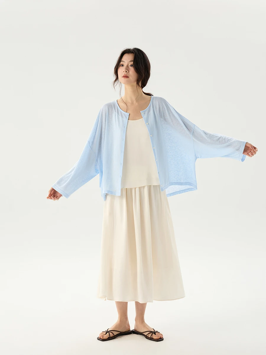 

Prefree Floating Blue Snowflake White Ice Cool Sensation Batwing Sleeve Sunscreen Open Cardigan Loose Fit Knitted Long...