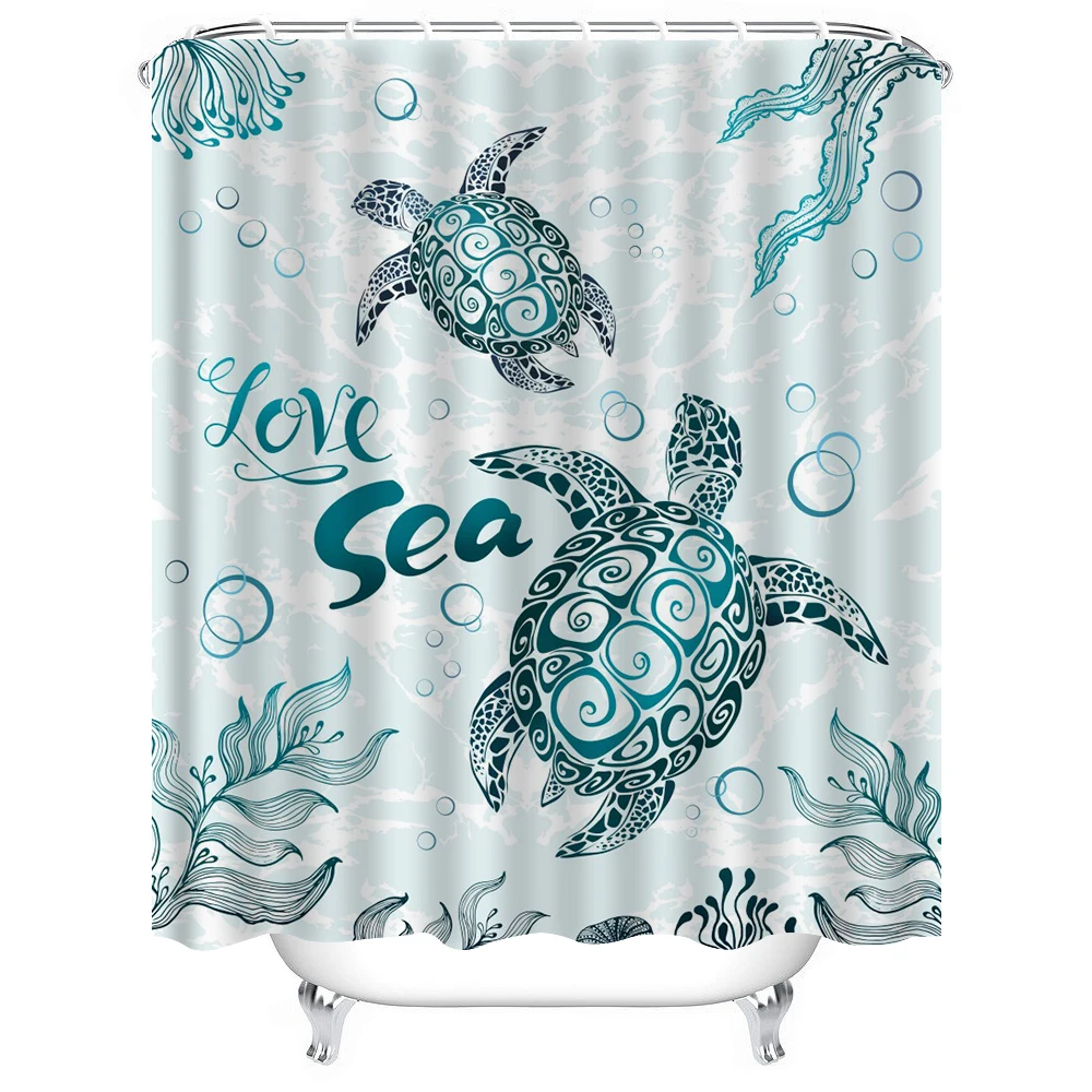 1pc Turtle Bubbles Shower Curtain Bathroom Partition Decorative Curtain Machine Washable Sea Turtle Print Window Privacy Curtain