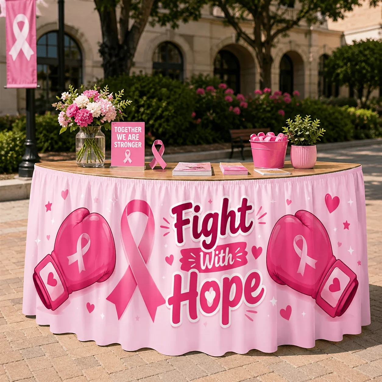 One tablecloth. Hope and Hope Anti-Cancer Tablecloth. Pink ribbon. Heart-shaped stars cartoon print. Charitable support.xzj