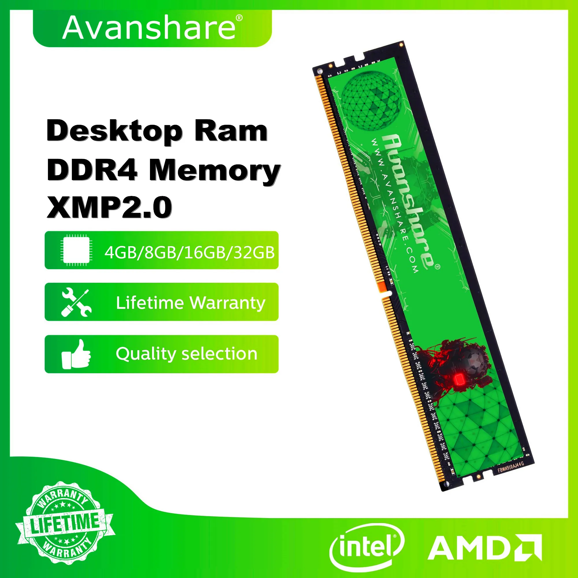 

Avanshare GP400 Memoria Ram AP400 DDR4 32GB 8GB 16GB 3200MHz 2666MHz 2400MHz High Speed Desktop Support Intel AMD Motherboards
