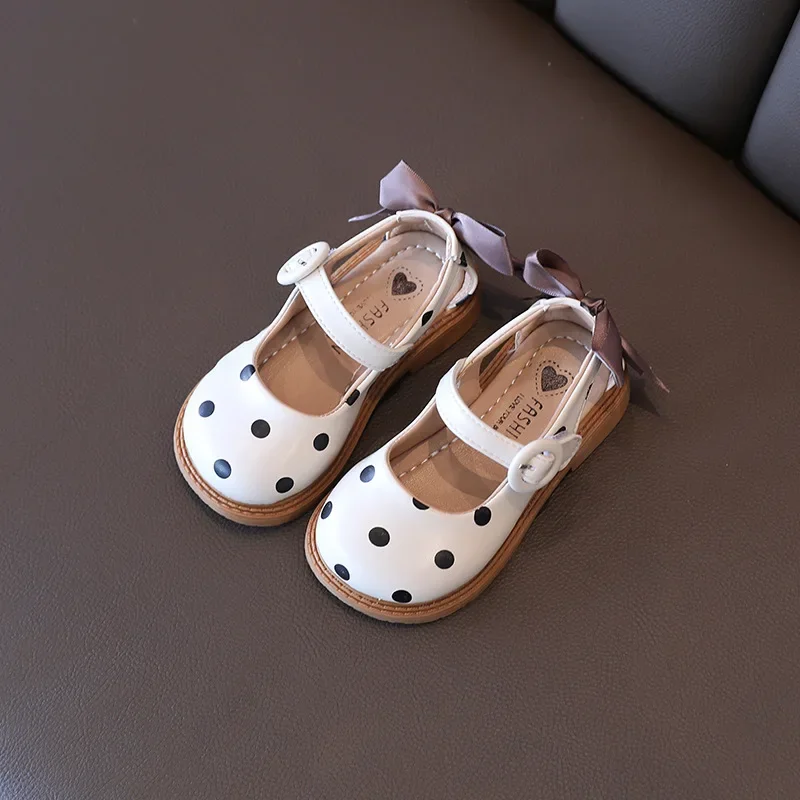 Girls Half Sandals 2024 Spring Summer Shoes Toddlers Little Children Shoes Cut-outs Dots with Bowtie Bow-knot on The Back Sweet