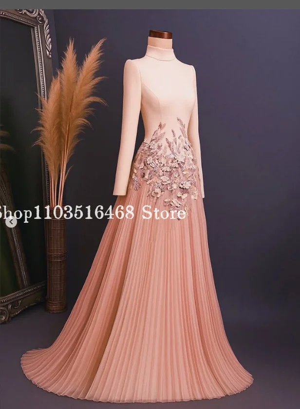 فساتين حفلة موسيقية مخصصة الشرق الأوسط 3D 3D زهرة التطريز تبادل كامل التطريز مسلم الدين فساتين السهرة مناسبة رسمية #2