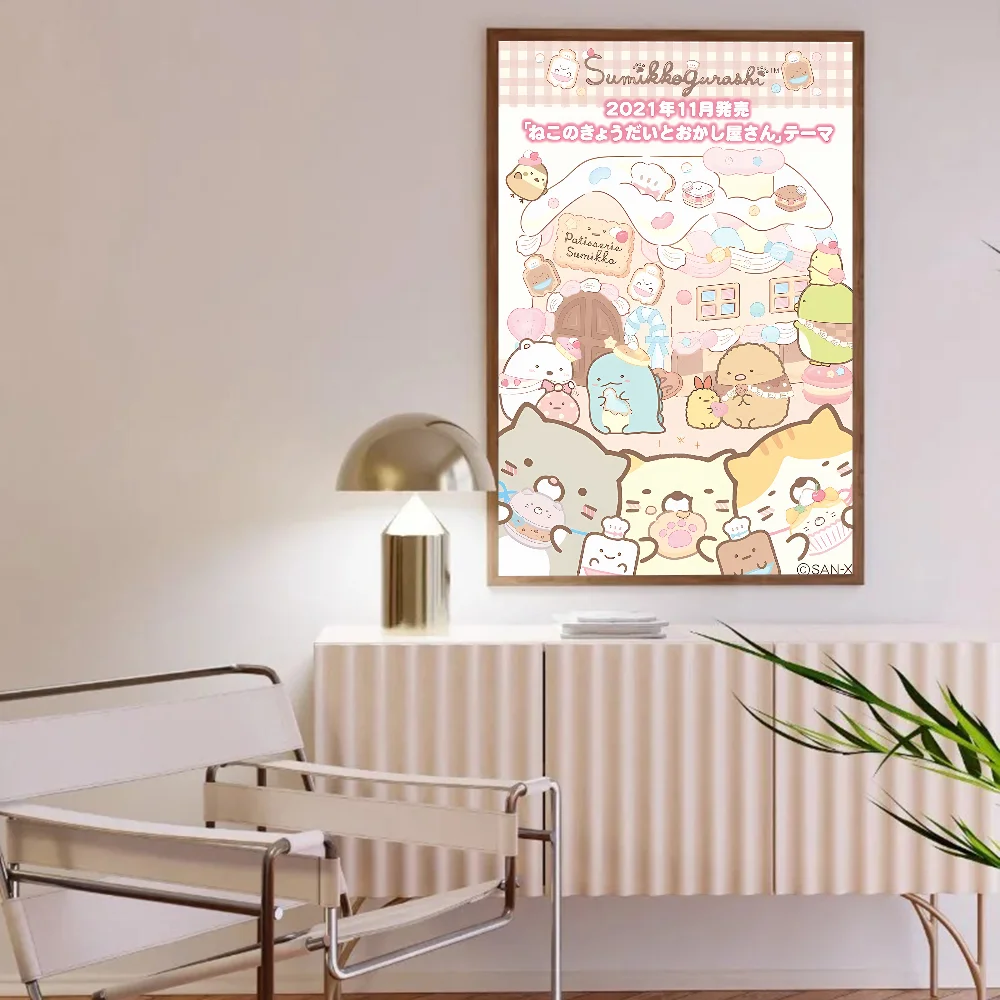 Japão anime sumikko gurashi cartaz auto-adesivo arte adesivo de papel à prova dwaterproof água café casa bar decoração da parede do quarto