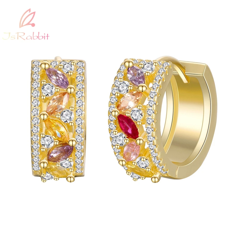 

IsRabbit 18K Gold Plated Sparkling Lab Rainbow Sapphire Anniversary Hoop Earrings 925 Sterling Silver Fine Jewelry Drop Shipping