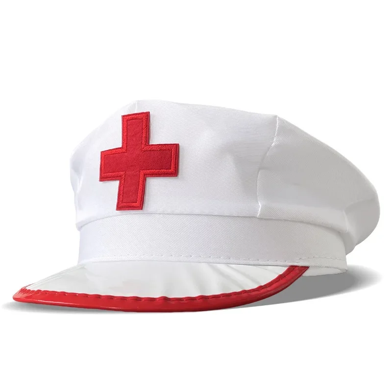 Brand Oohmy Hat Red Cross Doctors Nurses Hats for Carnival Christmas Party Cosplay Cap Cotton Plaid Badge Role-play Funny Berets