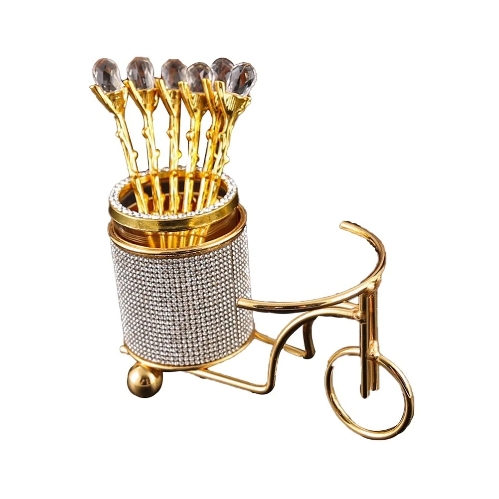 Metal Cutlery Holder with Butterfly Rhinestone Decoration and Mirror Polished Zinc for Alloy 13.8cm Height 13.8 x 8.5 cm