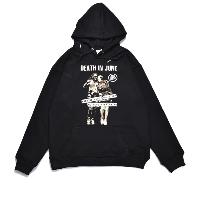 Camiseta Moletom Unissex de Algodão com Capuz Estampada Casual de Outono para Jovens, com Estampa Gráfica 'Death in June Rock...