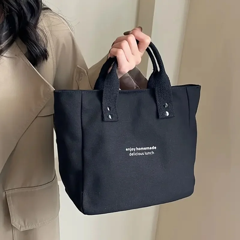 1pc Classic Canvas Tote Bag, Durable Textile Material, Versatile Solid Color Shoulder Bag for Work and Everyday Use