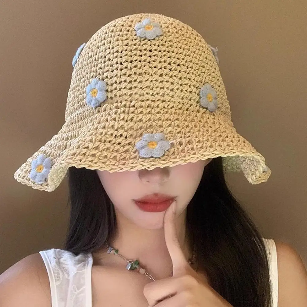 Sun Hats for Women Summer Straw Crochet Bucket Hat Women\'s Foldable Panama Cap UV Sun Cap Fishing Hat Vacation Beach Hat