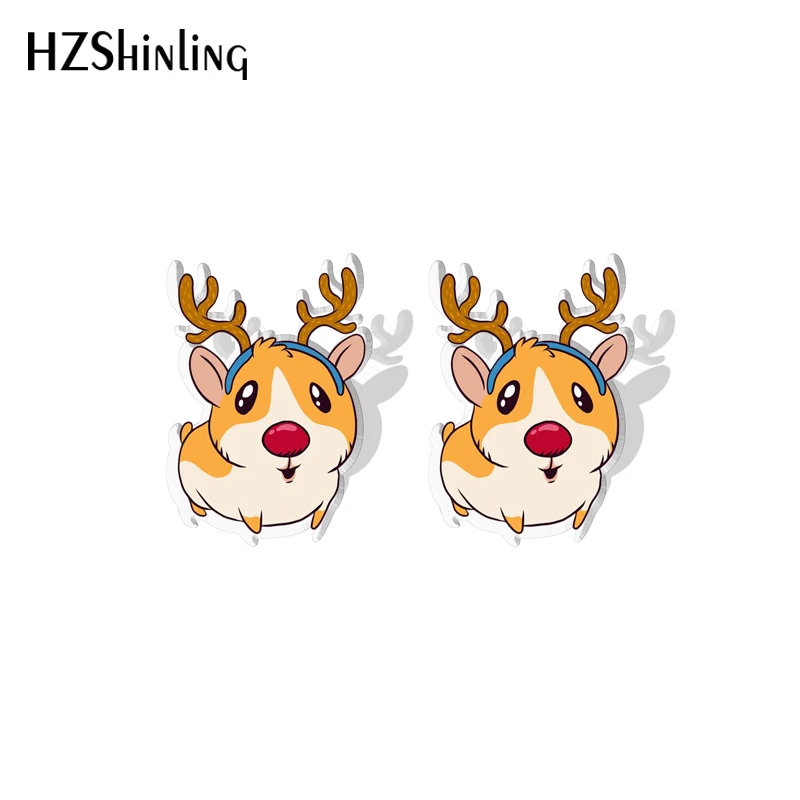 2023 Merry Christmas Style Guinea Pigs Acrylic Resin Stud Earrings Epoxy Handmade Jewelry Gifts Friends