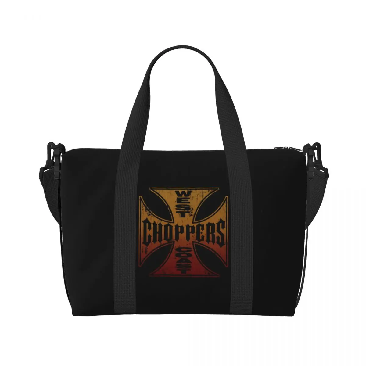 Custom West Coast Iron Cross Choppers Beach Tote Bag for Women Large Compartment Gym Beach Travel Bags