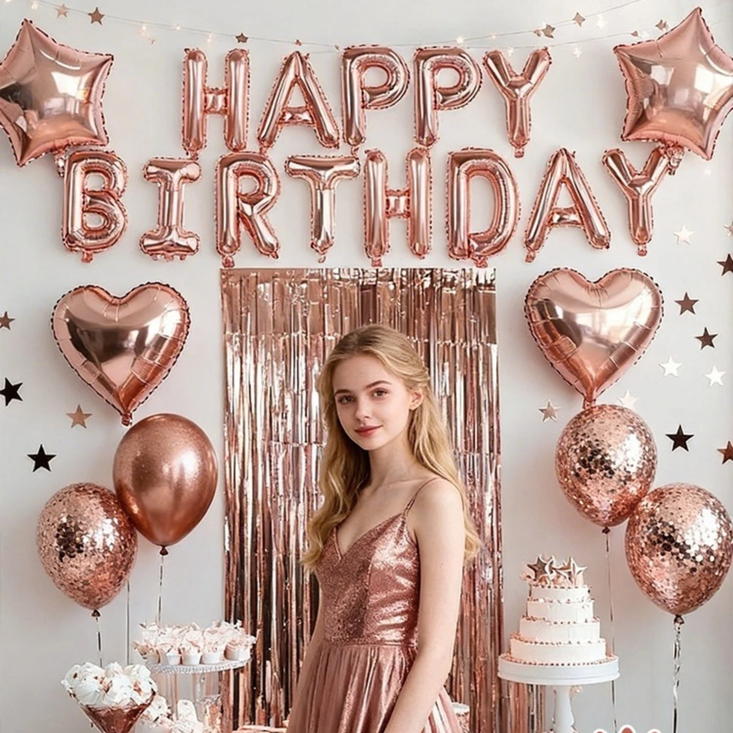 40 pièces/ensemble Ballons en feuille d'aluminium dorés rose avec inscription Joyeux Anniversaire & Ballons en latex en forme de cœur, décoration pour anniversaire de femme