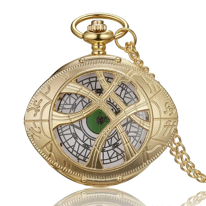 10 pz/lotto Creativo Vintage Hollow Eye Ciondolo Orologio Al Quarzo Souvenir Maglione Catena Donna Uomo Orologi Da Tasca Con Regalo di Personalità