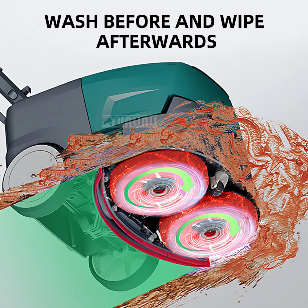 Small Walk-Behind Floor Scrubber, Commercial Hotel Office Cleaner, Vacuum Mop 2 in 1 Machine