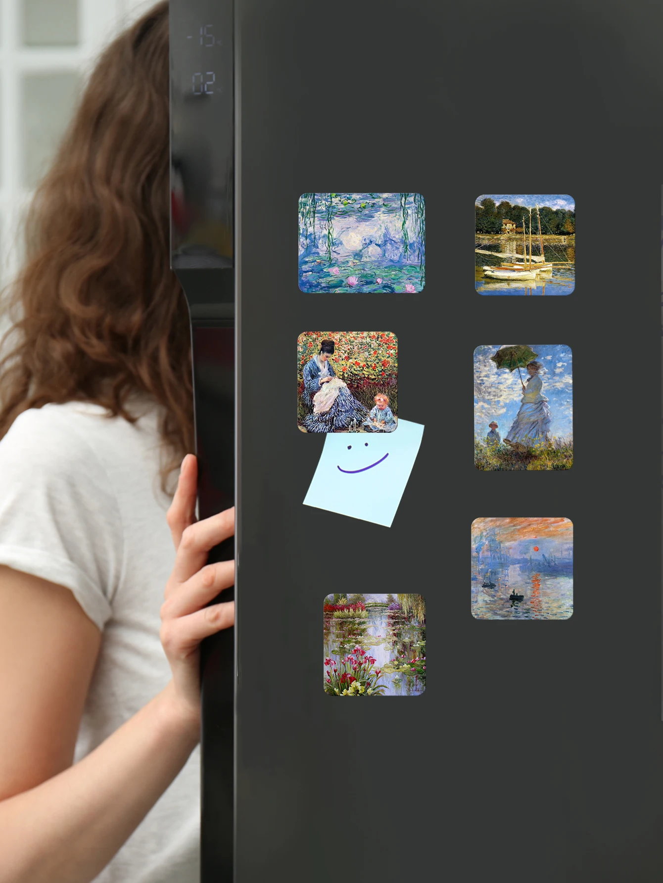 1SET/6PCS, Monet art refrigerator sticker magnetic adsorption kitchen function sticker, art style ins waterproof magnetic stick