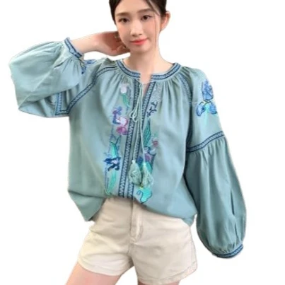 

embroidery shirts women fahsion national lady cotton line blouse