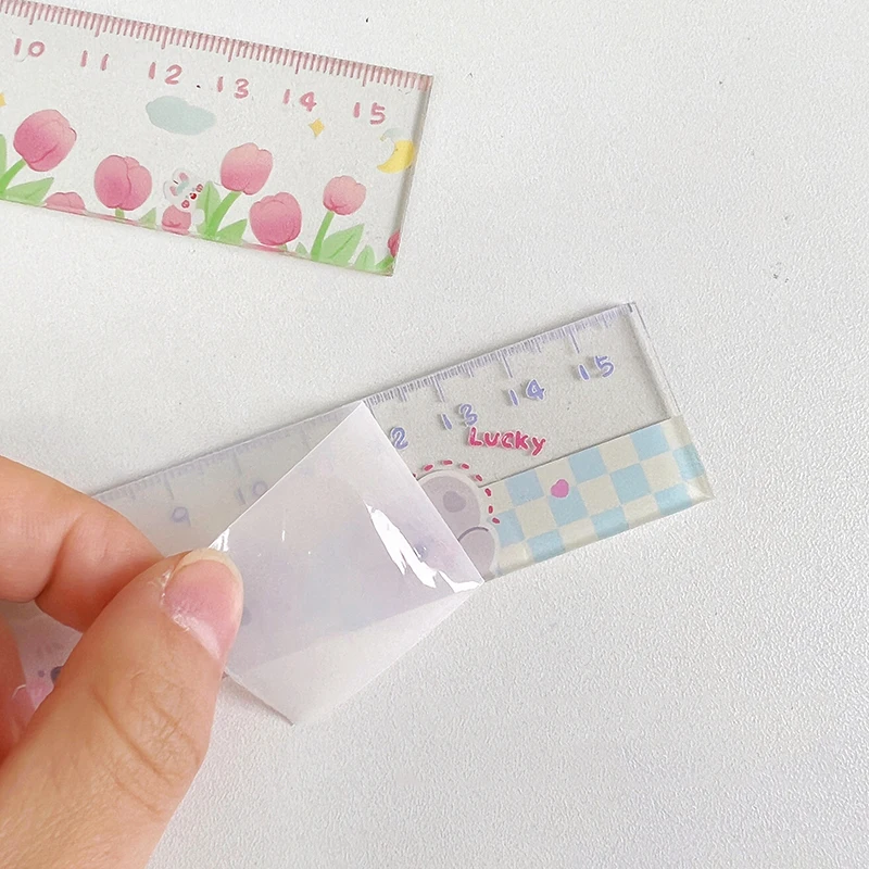 15Cm Cute Kawaii Study Time Cartoon Ruler Multifunction Diy Drawing Plastic Rulers for Kids Student Office School Stationery