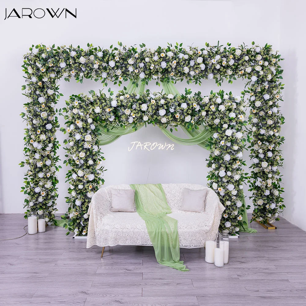 

Greenery White Rose Poppy Baby's Breath Eucalyptus Flower Arrangement for Wedding Event Backdrop Decoration Stage Arch Props