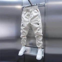 Spring Autumn Fashion High Waist Solid Men's Clothing Japanese Style Casual All-match Pocket Simplicity Bound Feet Young Pants