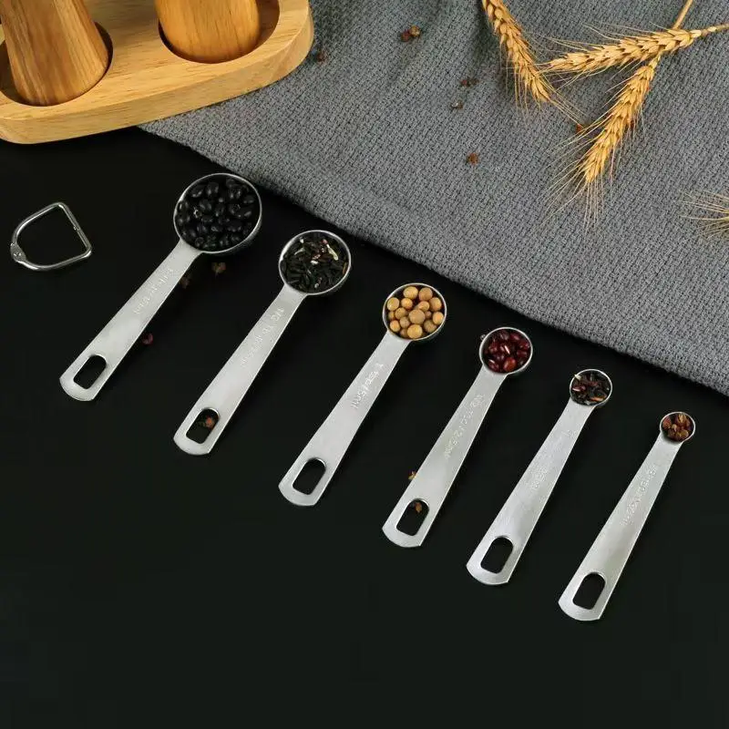 Stainless Steel Measuring Scoops With Scale Mark Ruler 1/5/6 Pack Multi Size Spoon Coffee Baking Kitchen Measuring Accessory