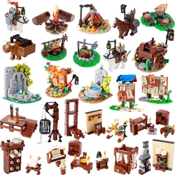 MOC Medieval City Building Block Kitchen House Furniture Bedroom Dining Room Soldiers Figures Helmet Assembly Cattle Bricks Toys