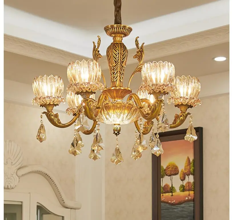 

Modern European Brass Color Antique Crystal Chandelier In Promotion Lamp E14 LED AC Brass Crystal Lamp Lustre Suspension Lights
