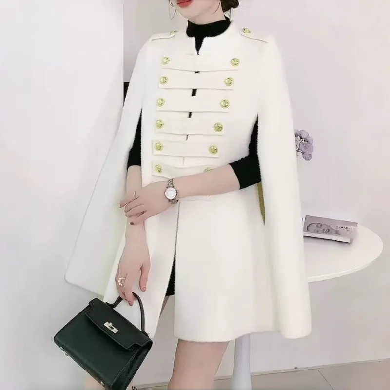 

Осенне-зимнее шерстяное пальто, женские корейские шикарные плащи, французские свободные накидки средней длины с длинными рукавами, куртки, топы, женская одежда