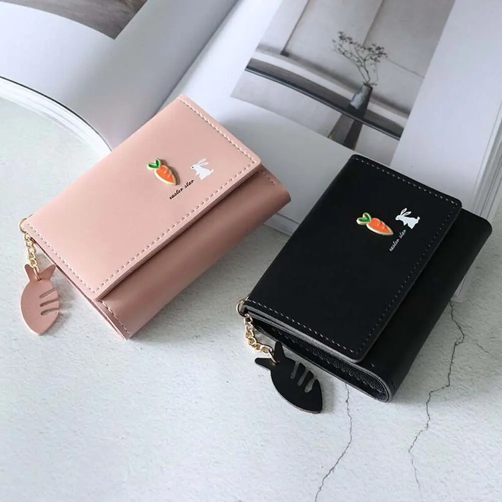 Bolso elegante con forma de zanahoria y conejo para niña, monedero pequeño con borlas de cuero PU, monedero coreano, billeteras para mujer, tarjeteros