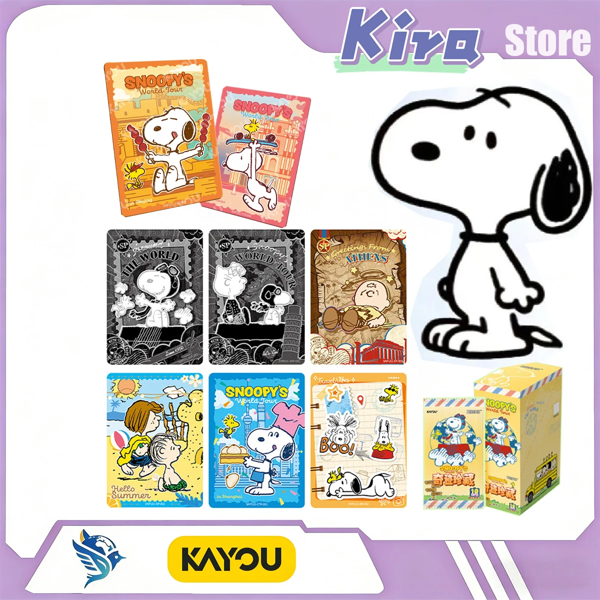 KAYOU Snoopy Peanuts Anime Peripheral Miracle Collection World Travel Card Collection Cards Designer Toys Surprise Children Gift