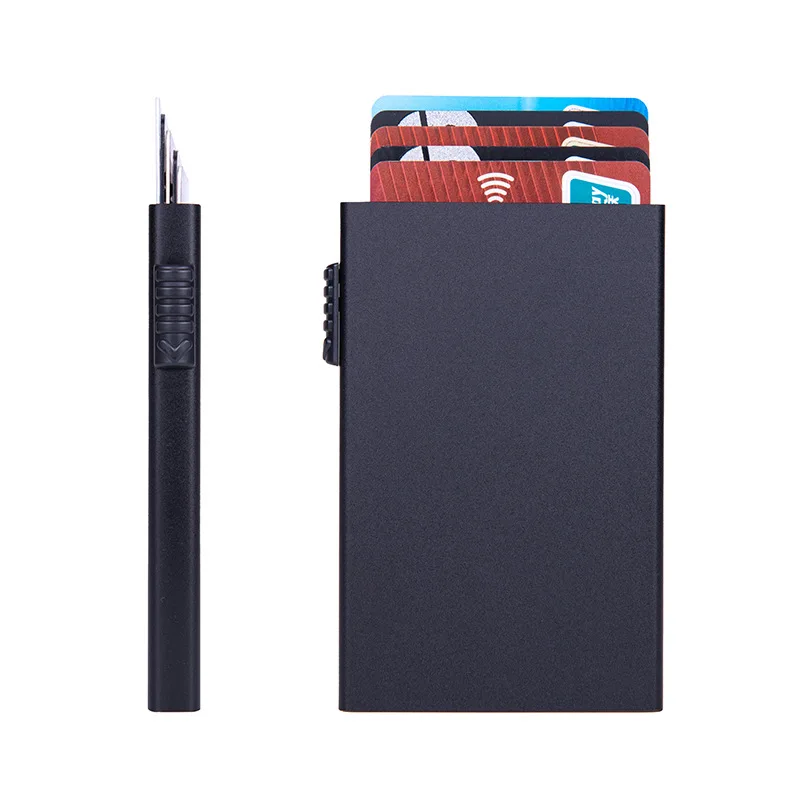 Magischer Ausweis- und Kreditkartenhalter, Smart Wallet für Damen und Herren, ID-Kartenetui, Metall, dünn, schlank, Pop-Up, Aluminium, minimalistische Geldbörse – Detail 23