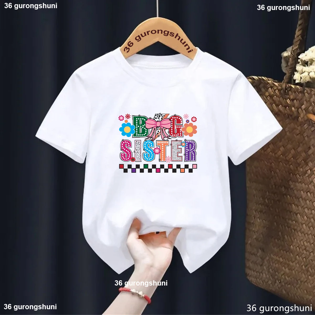 

New Big Sister Announcement Pattern Print Girls Tshirt Fashion Harajuku Kawaii Childerns Clothes 2025 Summer Casual Tshirt Gift